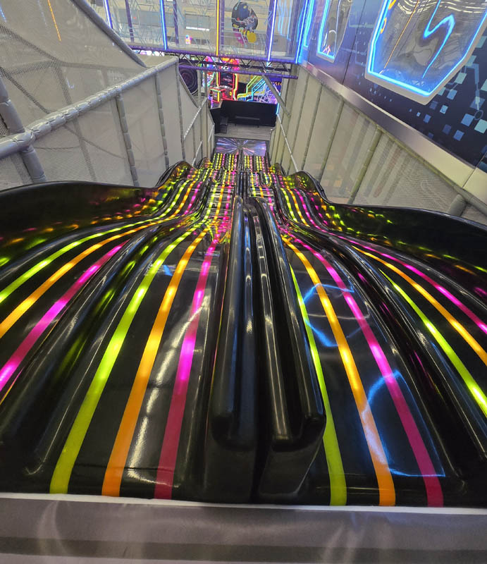 Glow Racer Slides at Cosmic Air Adventure Park near Houston, Texas.