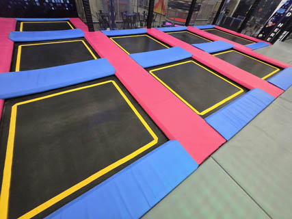 Free Jump zone at Cosmic Air indoor park in Webster, Texas.