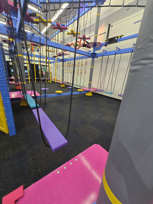 Kids Ropes Course at Cosmic Air in Houston area, Texas, indoor adventure.