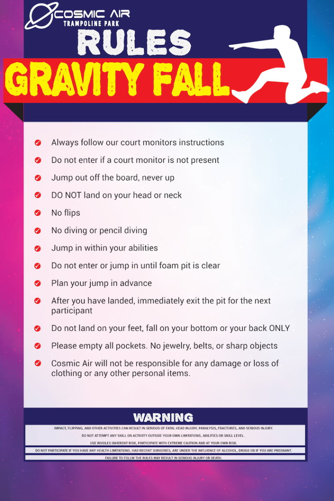 Safety Precautions at Cosmic Air Adventure Park & Arcade